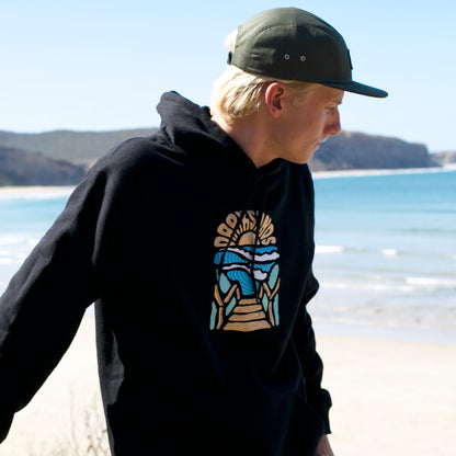 HEAVY HOODIE - SUNRISE PRINT - BLACK